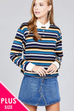 Ladies fashion plus size long sleeve multi striped dty brushed shirts