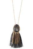 Elognated wrapped gem tassel pendant necklace