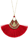 Mix jewel bead fringe tassel fan pendant long necklace