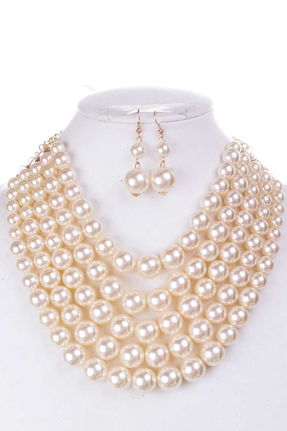 Color Block Pearl Chunky Necklace And Earring Set