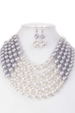 Color Block Pearl Chunky Necklace And Earring Set