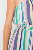 Green Multi Stripe Strapless Lightweight Wide Leg Jumpsuit