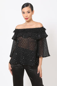 Polka Dot Sheer Off Shoulder Top