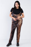 Plus Size Leopard Print High Waist Overall Jumpsuit