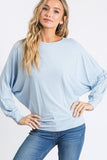 Dolman Long Sleeve Ribbed Top With Banded Hem