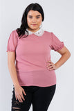 Plus Size Chiffon Embellished Peter Pan Collar Top