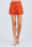 Side Pocket Rolled Up Paper Bag Cotton Short Pants