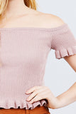 Short Sleeve Off The Shoulder W/ruffle Detail Sweater Top