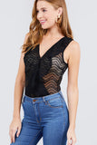 Sleeveless Surplice W/ruffle Lace Bodysuit