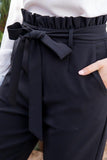 Ruffle High Waist Belt Side Pocket Front Zipper Solid Pants