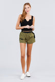 Twill Belted Side Pocket Cargo Cotton Short Pants