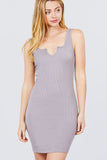 Sleeveless Deep Round V-shape Neck Heavy Rib Mini Dress