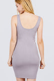 Sleeveless Deep Round V-shape Neck Heavy Rib Mini Dress