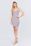 Sleeveless Deep Round V-shape Neck Heavy Rib Mini Dress