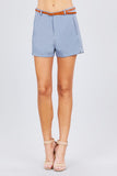 Front Slit Hem W/pocket And Belt Short Pants