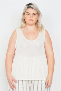 Plus Size Sheer Ivory Ribbed Causal Tank Top