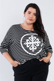 Plus Size Black White Stripe Scoop Neck Relaxed Fit "kiki Larue" Top