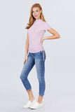 Short Sleeve Mock Neck Side Shirring Detail Rib Knit Top