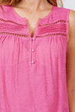 Sleeveless Front Pleats Detail W/button Woven Top