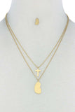 Stylish Double Layer Cross And Mary Necklace And Earring Set
