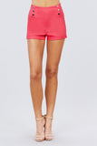 High Waist Button Detail Rolled Up Woven Short Pants