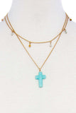 Double Layered Cross Pendant Chain Necklace