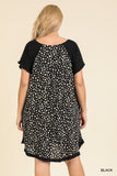 Short Ruffle Sleeve Round Neck Dress With Dalmatian Print Back And Ruffle Frayed Scoop Hem