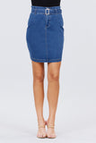 Elasticized Waist With Belt Side Pocket Denim Skirts