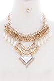 Chunky Pearl Antique Stone Boho Bohemian Statement Necklace Earring Set