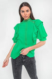 Ruffle Over Shoulder Woven Top