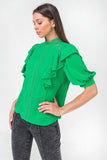 Ruffle Over Shoulder Woven Top