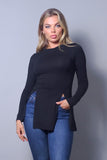 Sleek & Chic Fall Long Sleeve Slitted Top