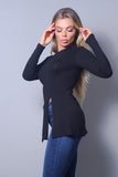 Sleek & Chic Fall Long Sleeve Slitted Top