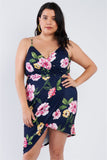 Plus Size Navy Hot Pink Floral Mini Wrap Dress