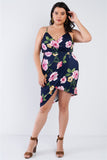 Plus Size Navy Hot Pink Floral Mini Wrap Dress