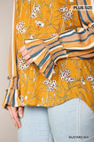 Print Mixed Peasant Smocked Top