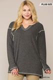 Two-tone Ribbed Tunic Top With Side Slits