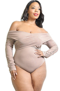 Plus Solid Cross Wrapped Long Sleeve Bodysuit