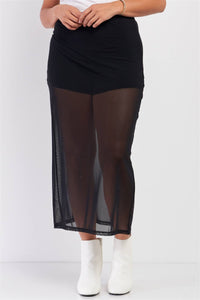 Plus Black High Waisted Sheer Mesh Underskirt Midi Skirt