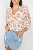 Floral Shadow Stripe V-neck Top