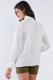 Vintage White Ruffle Button Down Self Tie Chest Long Sleeve Blouse Top