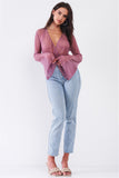 Long Flare Sleeve Deep Plunge V-neck Crushed Fabric Bodysuit