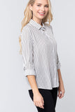 3/4 Roll Up Slv Stripe Print Shirt