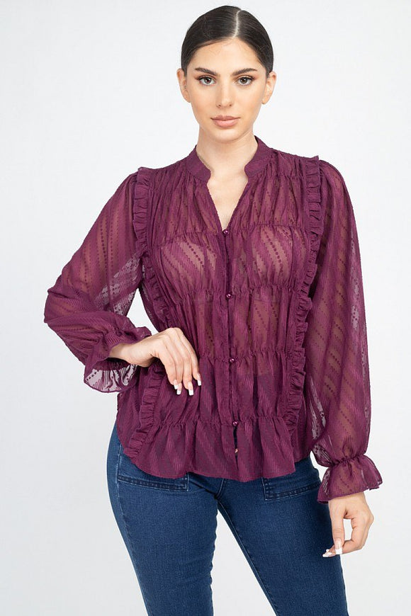 Semi Sheer Ruffle Blouse