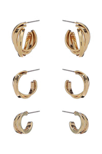 Basic Metal Mini Hoop 3 Pair Earring Set