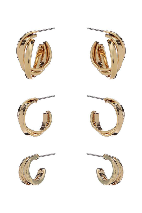 Basic Metal Mini Hoop 3 Pair Earring Set