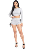 Color Contrast Lace Up Side Shorts Set