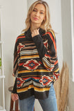 Tribal Patterned Mockneck Longsleeve Top