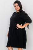 Plus Size Black Tie Sleeve Loose Midi Dress