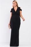 Plus Black Sleeveless Collared Plunging V-neck Maxi Dress